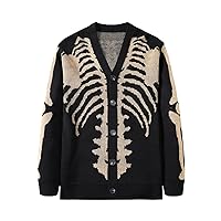 SHENHE Men's Skeleton Print Long Sleeve Cardigan Sweaters V Neck Button Down Outwear Coats