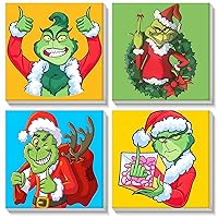 VINDIJA Framed Christmas Paint by Numbers for Adults Kids Beginners - 4 Pack Grinch Christmas Paint by Number on Canvas for Kids Ages 4-8-12 Girls, DIY Oil Painting Acrylic Paints for Wall Art