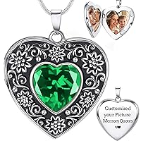 Heart Locket Necklace That Holds 2 Pictures for Women Girls, Silver Rose Sunflower Custom Photos Necklaces Personalized Lockets Jewelry Gifts for Mom Daughter BFF