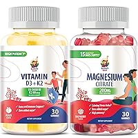 Magnesium Gummies for Kids & Adults - 100mg and Vitamin D3 K2 Gummies 5000 IU.