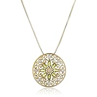 18k Yellow Gold Plated Sterling Silver Gemstone and Diamond Accent Filigree Mandala Pendant Necklace, 18