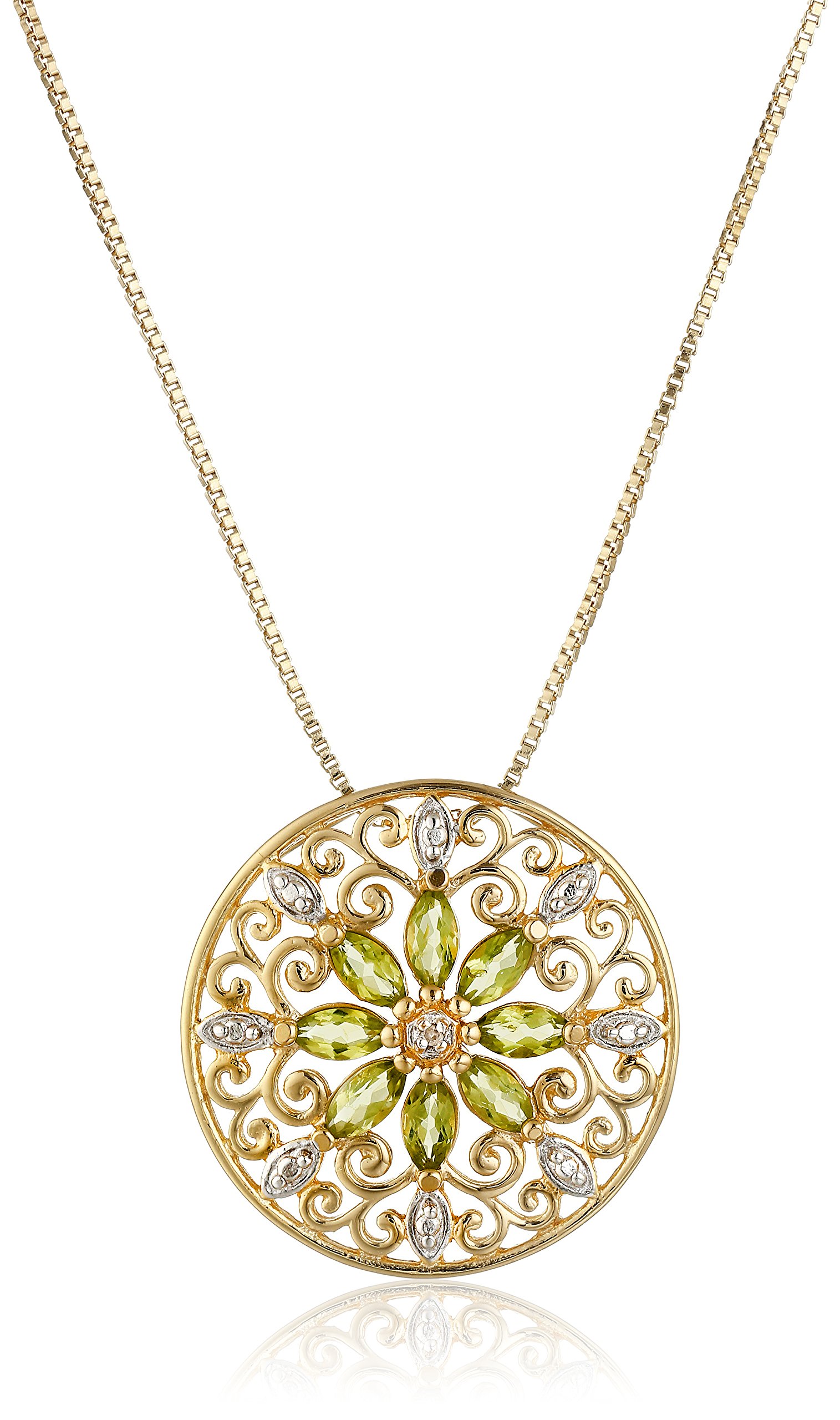 Amazon Collection 18k Yellow Gold Plated Sterling Silver Gemstone and Diamond Accent Filigree Mandala Pendant Necklace, 18