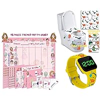 ATHENA FUTURES Potty Training Count Down Timer Watch - Dinosaur Yellow and Potty Training Chart for Toddlers - Princess Design and Disposable Toilet Seat Covers for Toddlers - Dinosaur Pattern