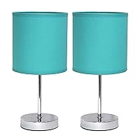 Simple Designs LT2007-BLU Chrome Mini Basic Table Lamp with Fabric Shade, Blue Turquoise