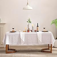 Pure Linen Hemstitch Tablecloth,100% Stonewashed French Linen tablecloths for Kitchen Dining Rectangle Tables,60x84Inch Machine Washable Christmas Thanksgiving Organic Tablecloth-White