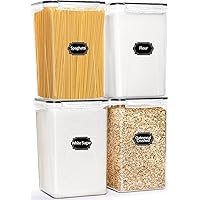 4 Pack Extra Large Airtight Food Storage Containers with Lids (6.5L / 220 oz), BPA Free Plastic Kitchen and Pantry Organization Contianers for Cereal Flour and Sugar Storage, Labels & Marker