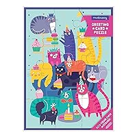 Mudpuppy Cat Party Greeting Card Puzzle, 12 Pieces – A Greeting Card and Jigsaw Puzzle Combined – Features an Image of Colorful Cats – Includes Color Coordinated Envelope and Sticker Seal, Multicolor