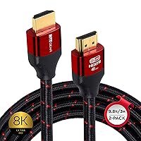 Ritz Gear 8K HDMI 2.1 Cable 9.8 ft. [2 Pack] 48 Gbps Ultra High Speed Braided Nylon Cord & Gold Connectors - 8K@60Hz UHD Video/4K@120Hz/4K@60Hz/2K/1080P. Compatible with UHD TV/Monitor/PC/PS5/Xbox
