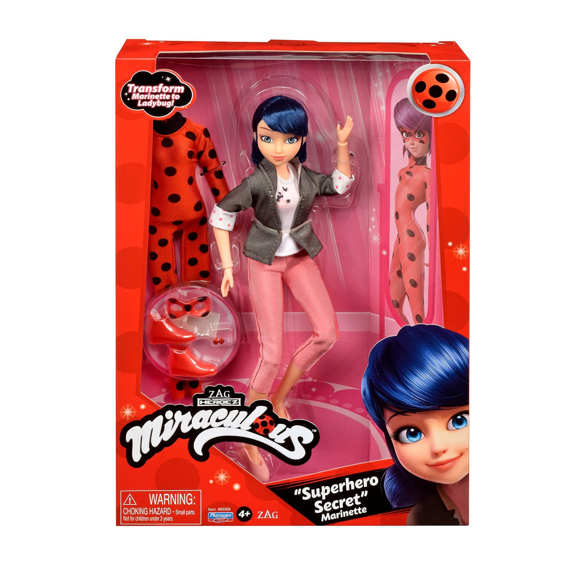 Miraculous Cat Ladybug Superhero Secret Marinette with Ladybug Fashion Outfit by Playmates Toys