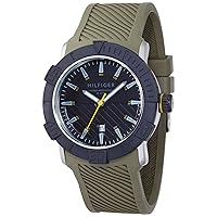 Tommy Hilfiger Men's 1790737 Sport Black Dial Olive Silcon Strap with Date Function Watch