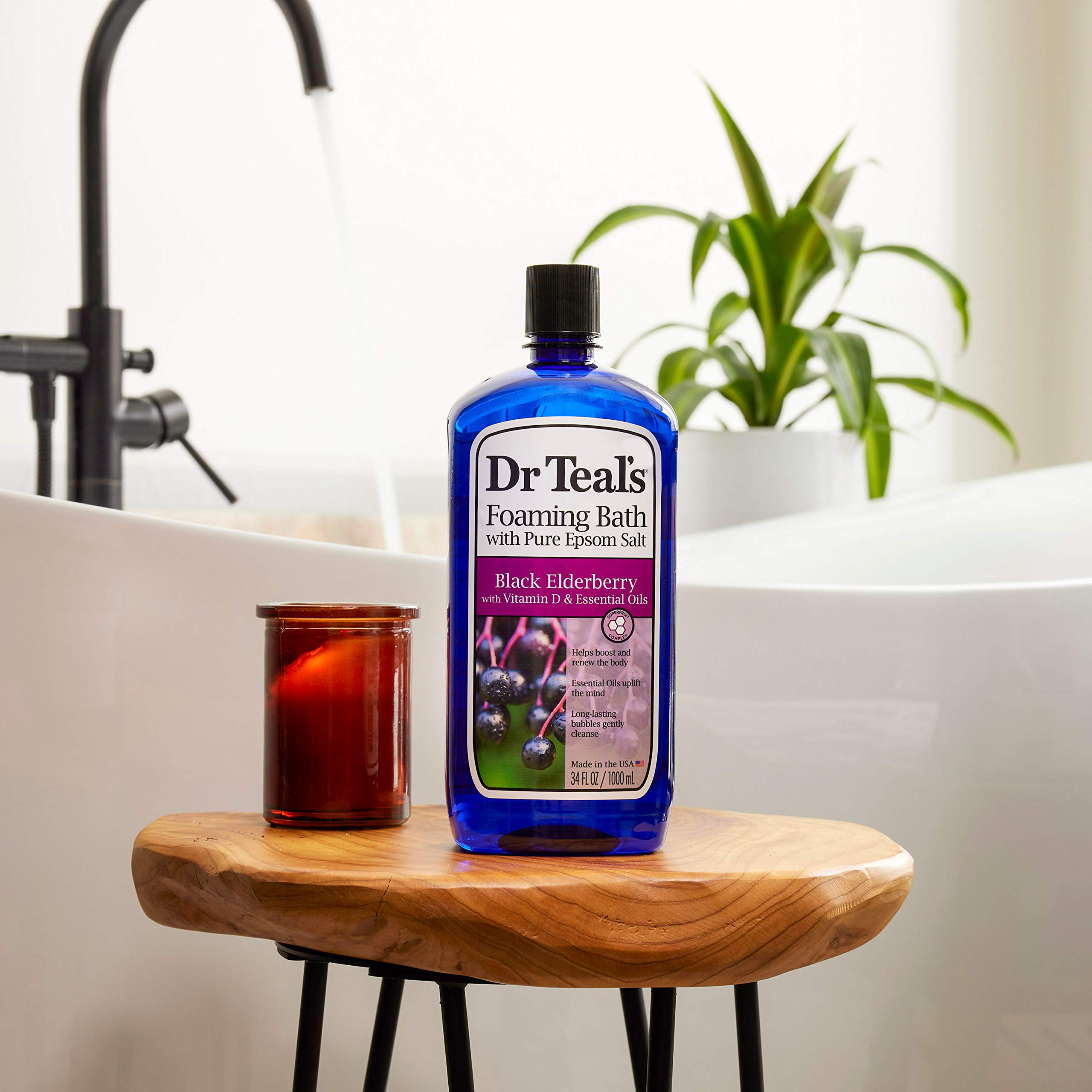 Dr Teal's Foaming Bath with Pure Epsom Salt, Black Elderberry with Vitamin D & Essential Oils, 34 fl oz (Packaging May Vary)