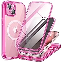 TIESZEN Magnetic for iPhone 15 Plus Case, [Dustproof Design] Compatible with Magsafe, Built-in Privacy Screen Protector & 9H Tempered Glass Screen Protector & Upgraded Camera Protection, Bright Pink