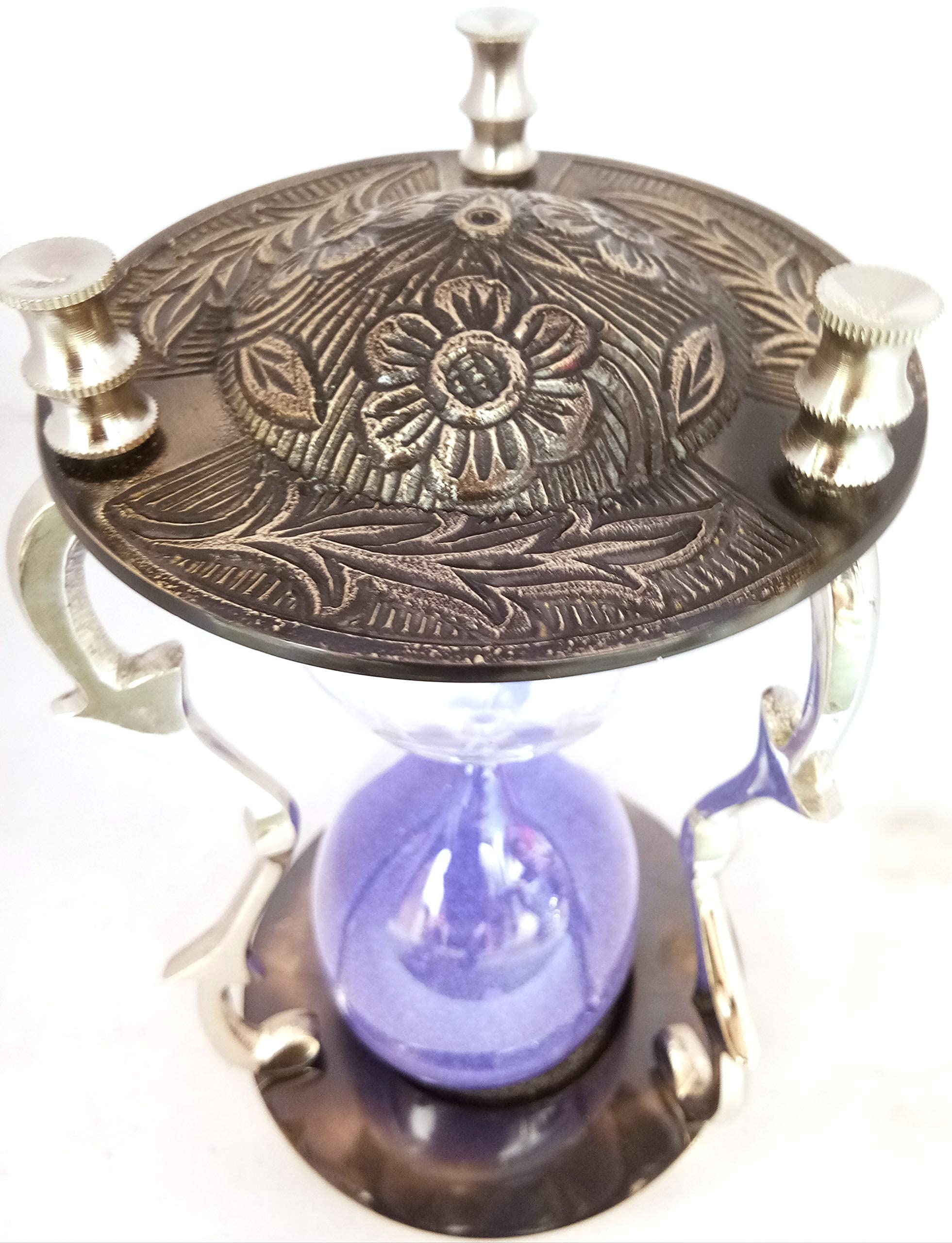 SIFAAT WORLD Antique & Nickel Decorative Hourglass Sandtimer with Purple Sand; Duration - 5 Minutes , Unique Vintage Black Metal Art Hourglass for Office Desk, Home Decor,Birthday Gift,etc.