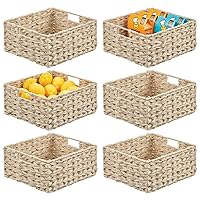 mDesign Woven Farmhouse Kitchen Pantry Food Storage Organizer Basket Bin Box - Container Organization for Cabinets, Cupboards, Shelves, Countertops - Store Potatoes, Onions, Fruit, 6 Pack, Cream/Beige