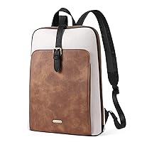 Leather Backpack for Women 15.6 inch Laptop Backpack Purse for Women Stylish Work Computer Backpack Casual Daypack Off-white with Brown-Black
