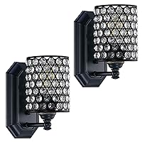 2 Pack 1 Light Crystal Wall Sconce Lighting with Black Finish,Modern Concise Style Wall Light Fixture Polyhedral Crystal Shade for Bathroom, Bedroom Living Room Bedside