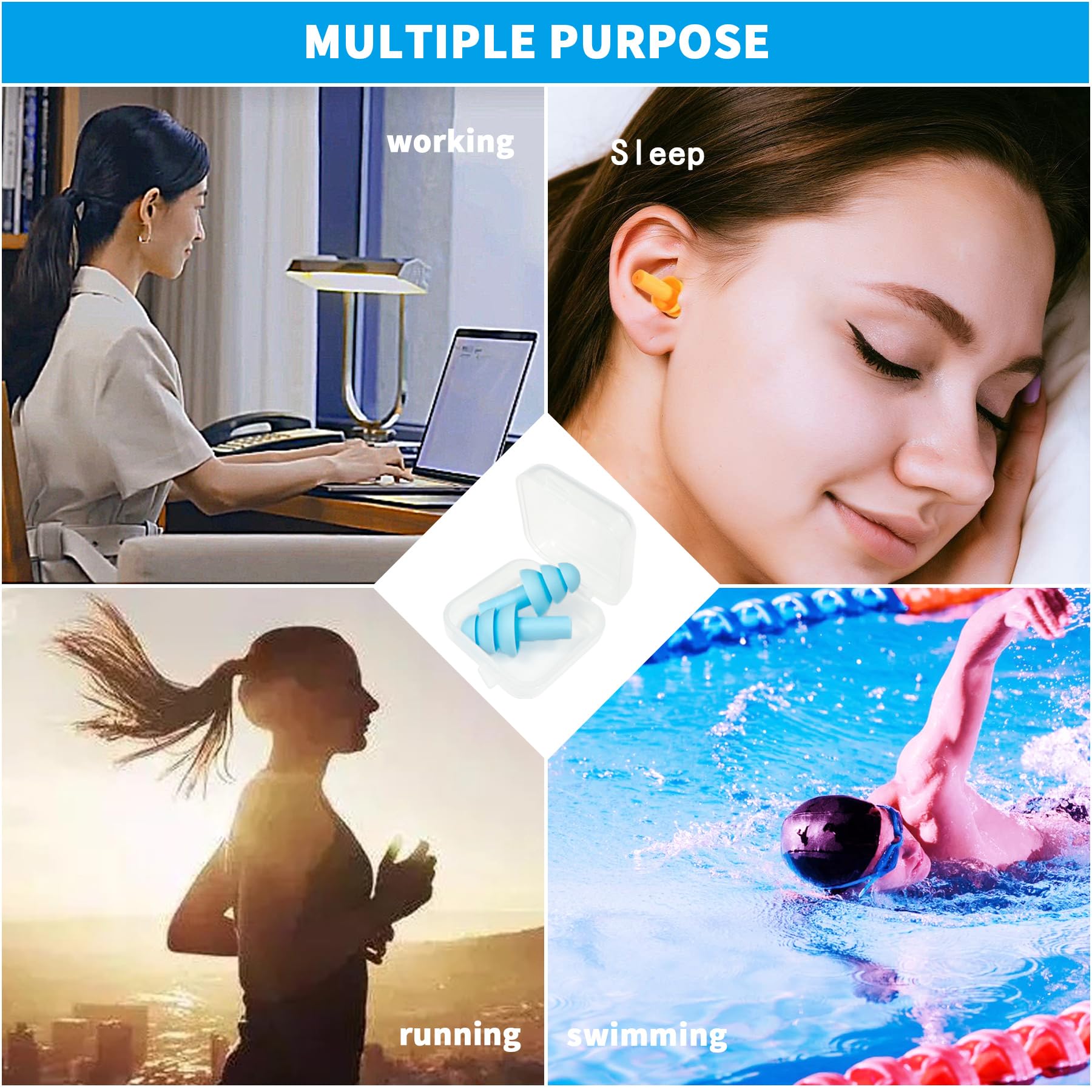 8 Pairs Earplugs for Sleeping Noise Cancelling, Reusable Ear Plugs Soft, Silicone Ear Plug, for Sleeping, Swimming, Snoring, Concerts, Work, Noisy Places (4 Colors))
