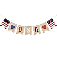 USA Banner Burlap Bunting 4th of July Decorations American Independence Day Celebration Red White and Blue Theme Party Supplies
