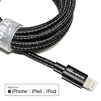 7' Apple MFi Certified Lightning to USB Braided Cable with Aluminum Housing, Black/Gray