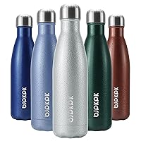 BJPKPK Insulated Water Bottles 17oz, Leak Proof Stainless Steel Water Bottle Keeps Cold for 24H and Hot for 12H, BPA Free Water Bottle,Silver