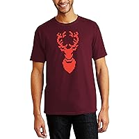 Hat and Beyond Men's Graphic Design Print Pixelated 8-Bit Reindeer Xmas Holiday Crew Neck Tee Shirt