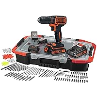 Black+Decker BDCDC18BAST-QW Cordless Drill (18 V, 1.5 Ah, Planetary Gear, LED Work Light, Soft Handle, Includes 2 x Batteries, Charger, 160 Piece Accessory Set, in Organiser)