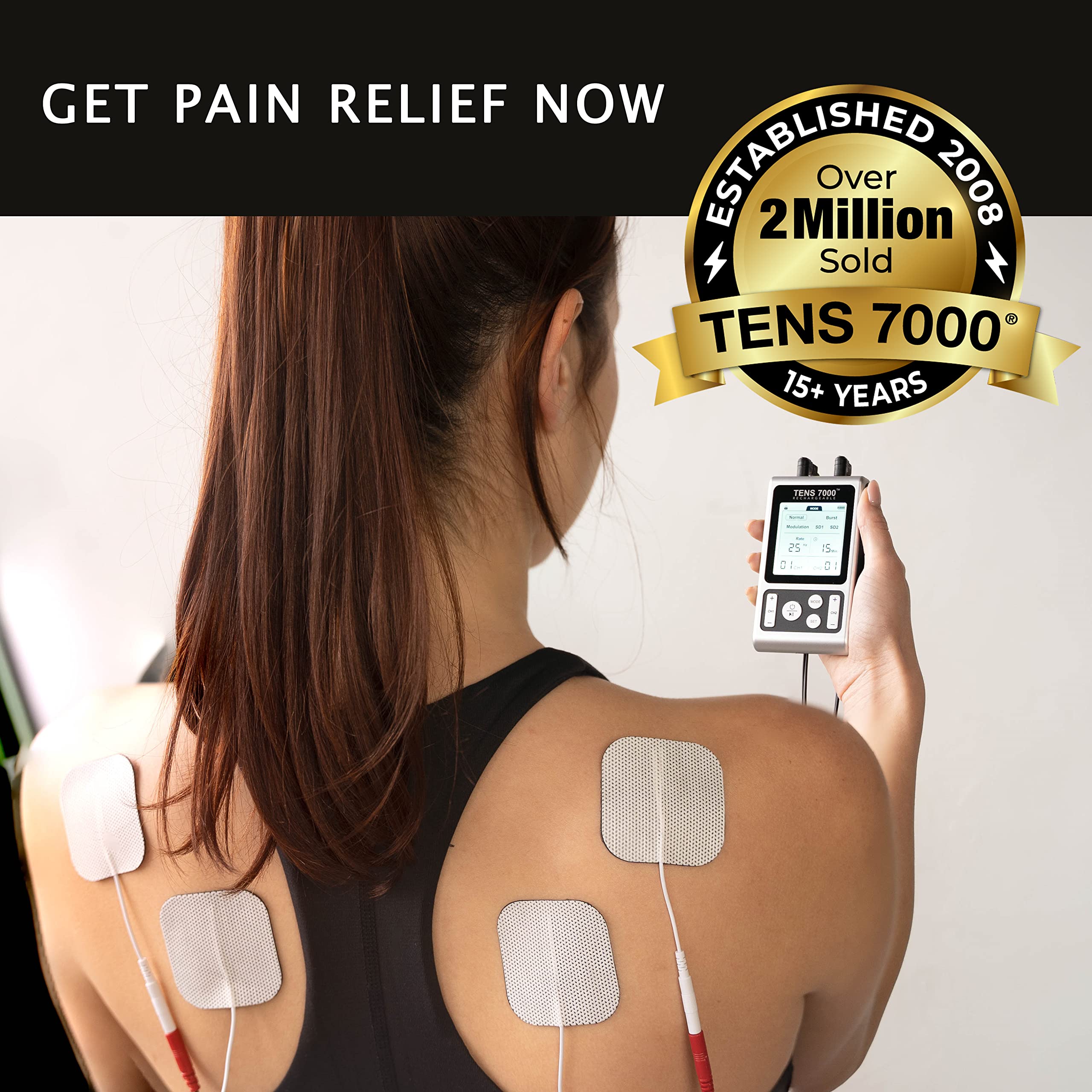 TENS 7000 Rechargeable TENS Unit Muscle Stimulator, 48 Pack Electrodes and Pain Relief Device - Advanced TENS Machine for Effective Back Pain Relief, Nerve Pain Relief, Muscle Pain Relief