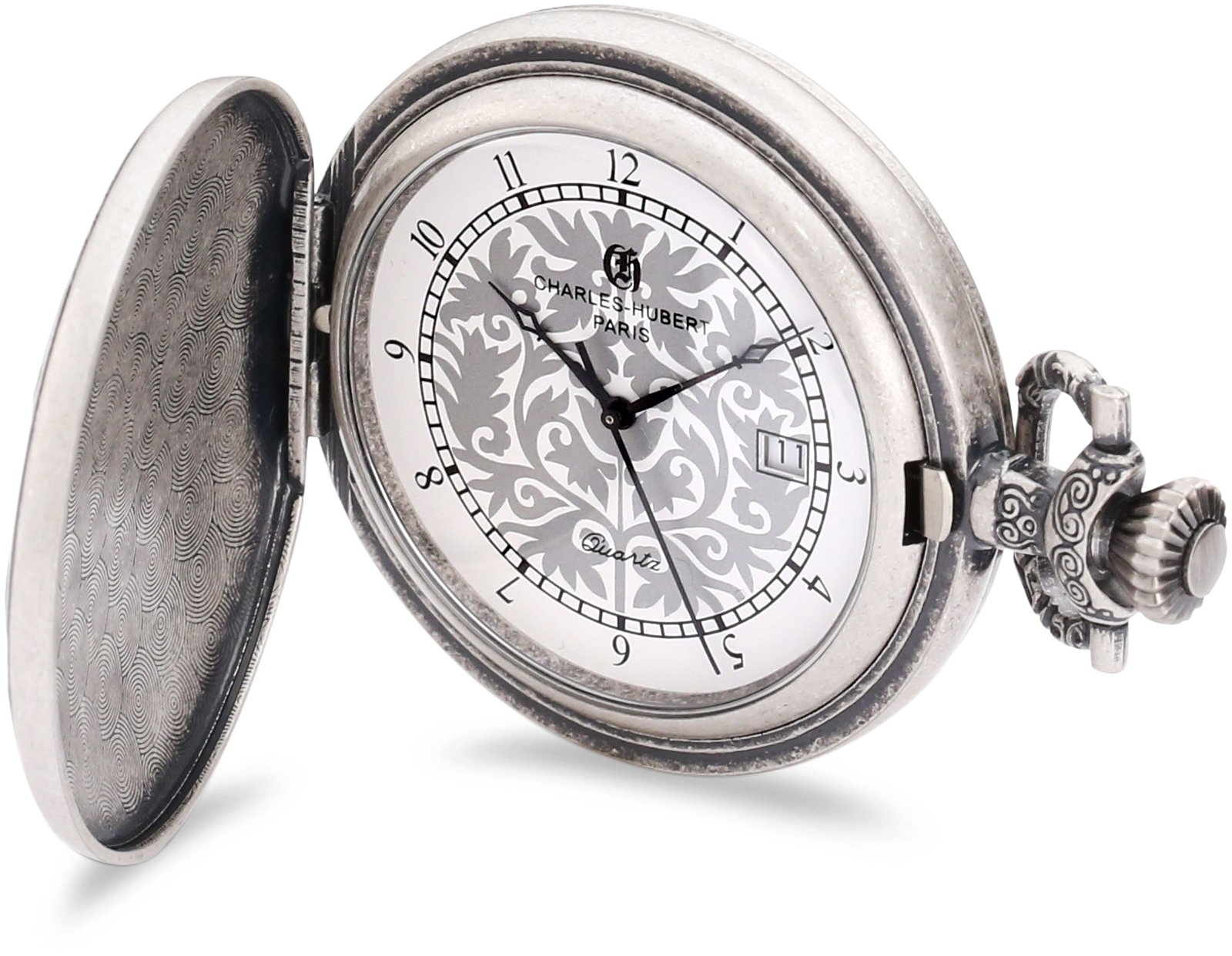 Charles-Hubert, Paris 3924 Classic Collection Antique Silver Plated Brass Quartz Pocket Watch
