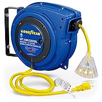 GOODYEAR Extension Cord Reel Extra Long 40 ft 14AWG 3C SJTOW, Triple Tap Connector, Heavy Duty, Slow Retraction Stop At Any Point