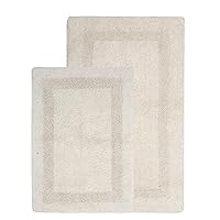Reversible Cotton Bath Rugs | Area Rugs for Spa, Vanity Shower, Bathrooms, Kitchen, Bedroom | Water Absorbent Linens | 100% Cotton | Pack of 2 | 17’’ x 24’’ & 21’’ x 34’’ Inches | Ivory