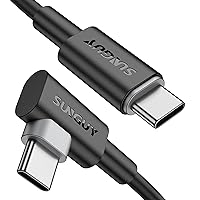SUNGUY Short USB C to USB C Cable, [2-Pack, 10-Inch/0.8FT] Right Angle 60W Fast Charge USB-C Cable Compatible with iPhone 15 Plus Pro Max, Galaxy S23 S22, MacBook Air/Pro, iPad Pro