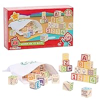 CoComelon 51-piece Classic ABC Wooden Block Set, Preschool Building Toys, Learning and Education, Officially Licensed Kids Toys for Ages 18 Month, Gifts and Presents, Amazon Exclusive