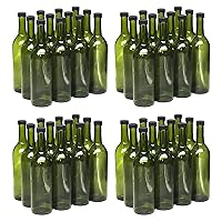 North Mountain Supply 750ml Champagne Green Glass Bordeaux Wine Bottle Flat-Bottomed Screw-Top Finish - with 28mm Black Plastic Lids - 48 Bottles & Lids (4 Cases of 12)
