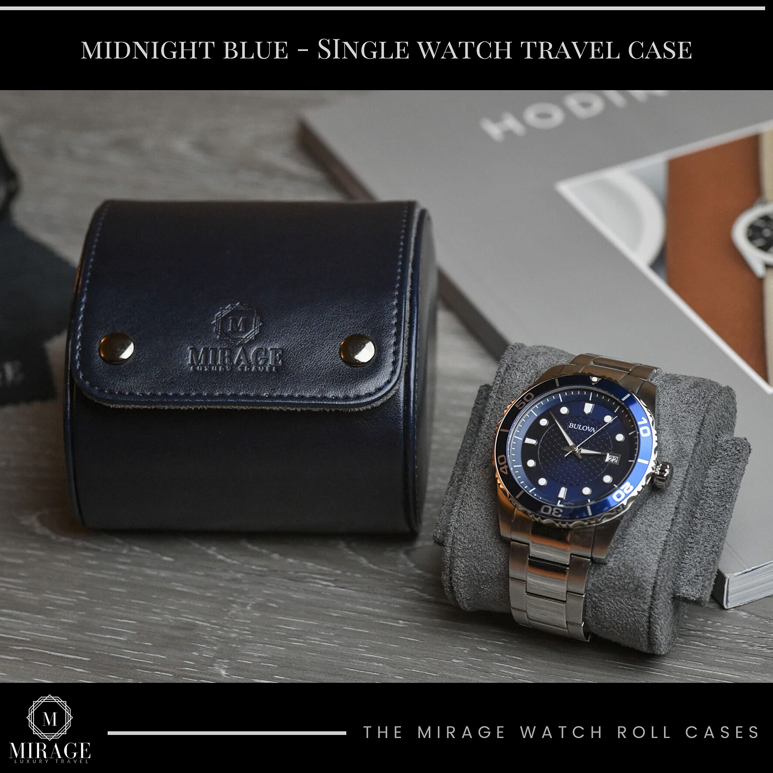 Single Watch Case - 1 Watch Travel Case Box - Watch Display Case - Midnight Blue - Swiss Motif Design