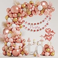 149Pcs Rose Gold Balloons Arch Kit, Pink Rose Gold White Cardioid Star Banner Balloon Garland for Women Girls Birthday Wedding Graduation Baby Shower Bridal Bachelorette Mother's Day Party Decorations
