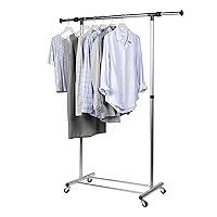 Richards Homewares Adjustable Rolling Garment Rack, 53.75 to 69.5 L x 18.9 W x 38.6 to 60-Inch H, Frosted Chrome
