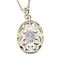 14k Yellow and White Gold Filigree Diamond Pendant with .19 Cttw Diamond H-I Color SI2-I1 Clarity