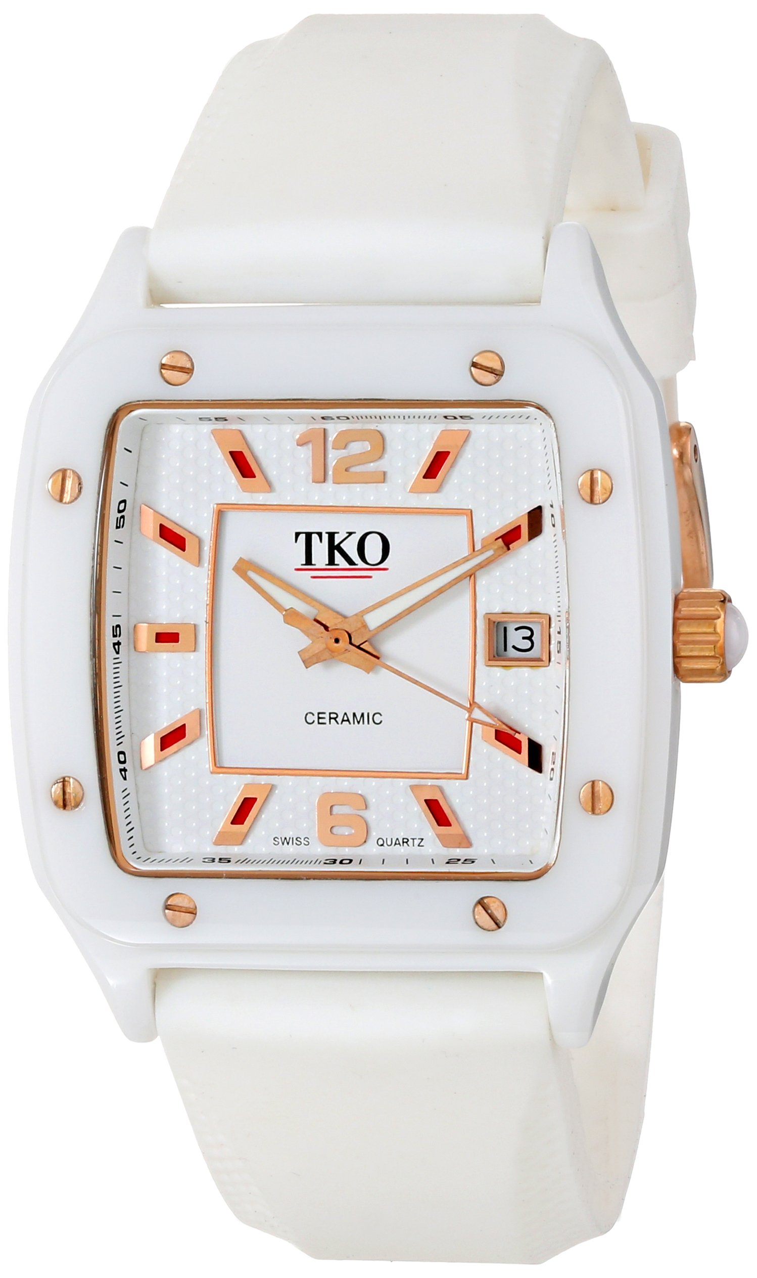 TKO ORLOGI Women's Genuine Ceramic Quartz Wrist Watch with Date Windows Rubber Strap Band