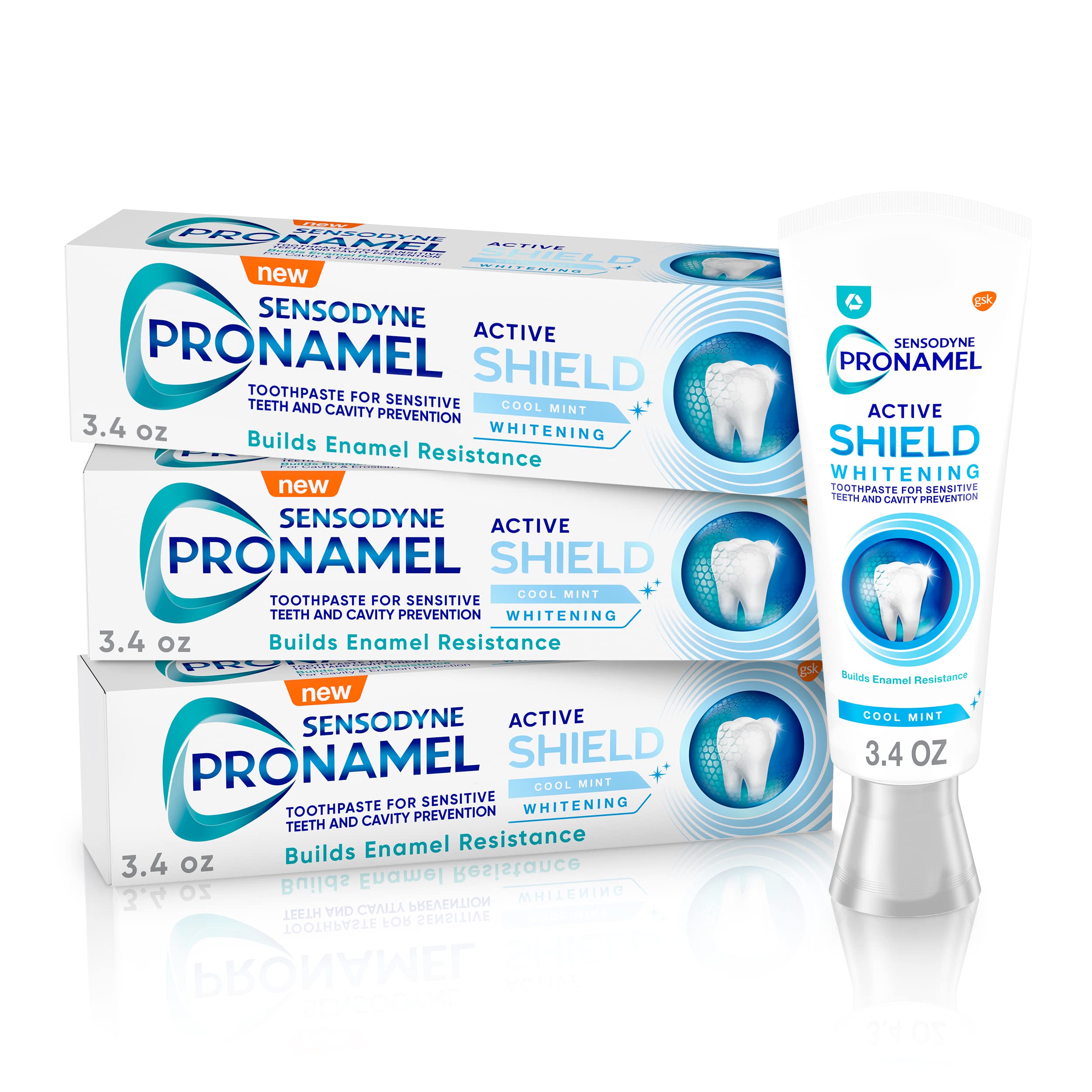 Sensodyne Pronamel Active Shield Whitening Enamel Toothpaste, Cool Mint - 3.4 Ounces x 3