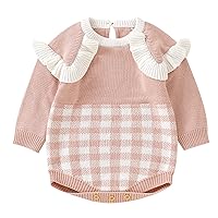 Sweater 12 Months Newborn Infant Boys Girls Long Sleeve Plaid Knitted Ruffles Sweater Baby Girls Sweatshirts Size 14-16