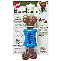 SPOT Bam-Bones Plus Dental Chew Bone - Bamboo Fiber & Nylon with a Massaging Rubber Center, Durable Long Lasting Oral Care Dog Chew for Aggressive Chewers & Teething Puppies, 6.5in, Bacon Flavor