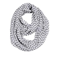 Womens Soft Chevron Design Fashion Loop Infinity Scarf for Holiday Gift - Grey/White