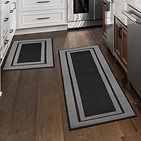 Washable Kitchen Rugs, Non-Skid Rubber Backing Kitchen Anti Fatigue Mat Runner,Durable Under Sink Mat,Welcome Mats Outdoor Indoor(Black, 32