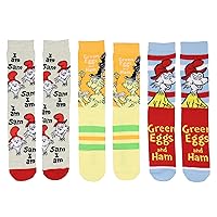 Dr. Seuss Green Eggs And Ham Socks In A Box Adult Mid Calf Crew Socks For Women and Men 3 Pairs Gift Box