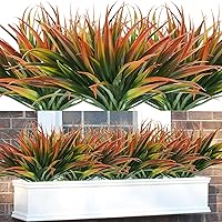 16Pcs Artificial Grass Fake Plants 17.3in Outdoor Plastic Plants UV Resistant Greenery Fake Grass for Home Window Garden Patio Hanging Planter Pathway Front Porch Décor Red