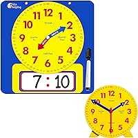 Learning Clock Bundle - Large Demonstration Dry Erase Clock & Handheld Geared Teaching Clock