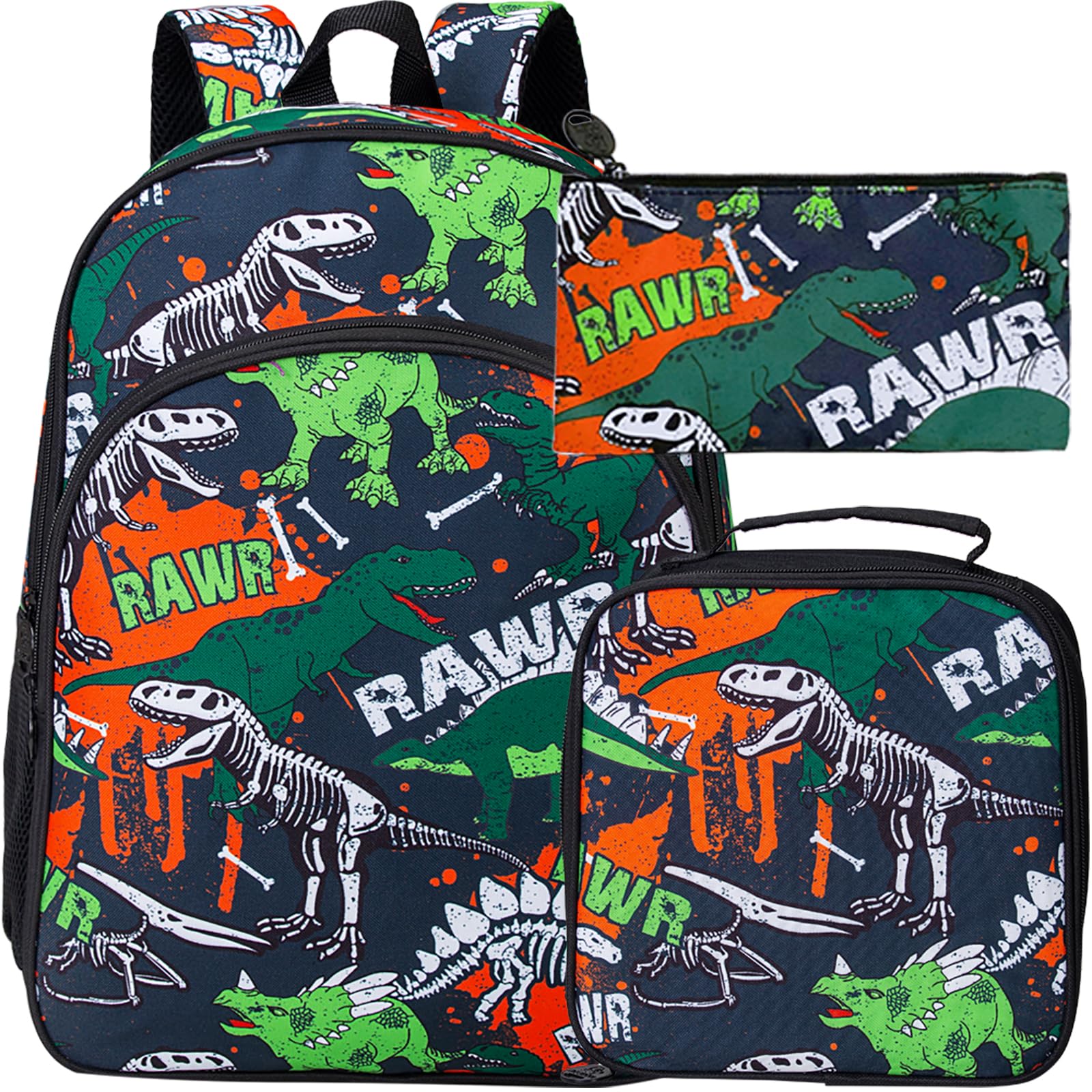 CCJPX Dinosaur Backpack for Boys, 16” Kids Preschool Bookbag and Lunch Box for Kindergarten Elementary