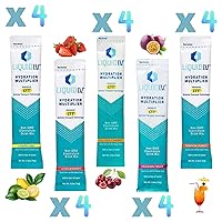 Hydration Multiplier Liquid IV Variety Pack Drink Sampler. Includes 20 Packets - 4 Electrolytes Drink Mix Flavor: Golden Cherry, Strawberry, Lemon Lime, Passion Fruit, & Tropical Punch. By GoTanx
