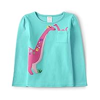 Girls' and Toddler Fall and Holiday Embroidered Graphic Long Sleeve T-Shirts