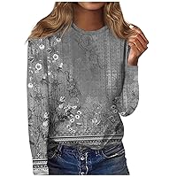 XHRBSI 2023 Fashion Trends Women Women's Fashion Casual Long Sleeve Print Round Neck Pullover Top Blouse